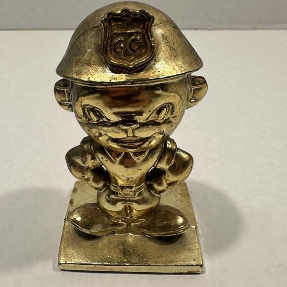 VTG Gold Tone Metal PHILLIPS 66 Petroleum Gas & Oil Field Worker Mascot Figurine - Picture 1 of 12